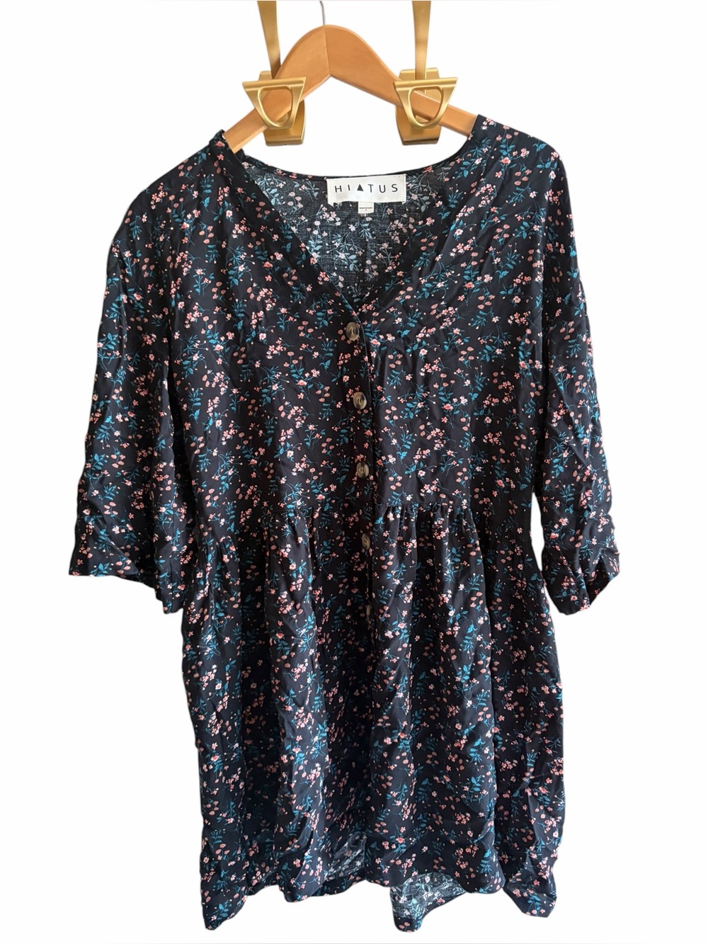 HIATUS COTTAGECORE Floral 3/4 Length Sleeve Button Down Mini Dress